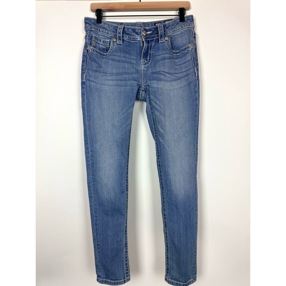 MISS ME Mid Rise Cuffed Skinny Jeans Wash Blue Size 27